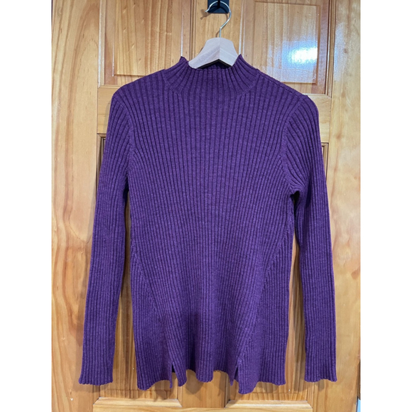Women's Eileen Fisher Purple 100 Merino Wool Mock Neck Quiet